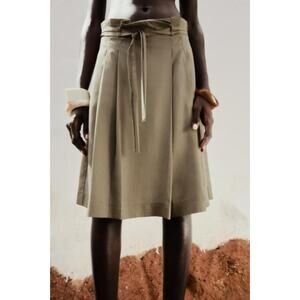 Zara Double Belted Skort Pleated Belted Paperbag High Waist Skirt Shorts Trouser